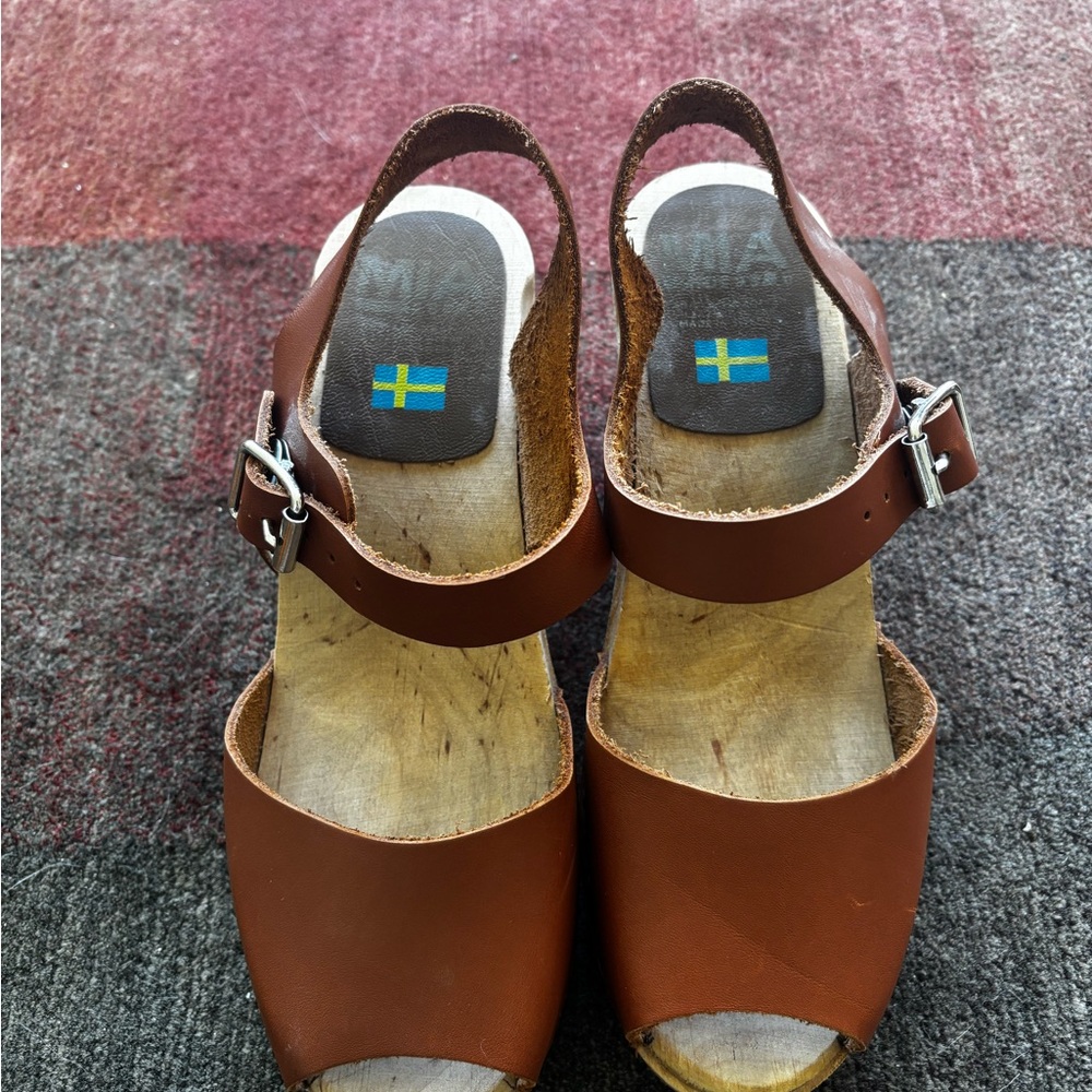 Brown MIA Sweden Leather Mules with Chunky Platform Sole - Sz 39 - Picture 2 of 6